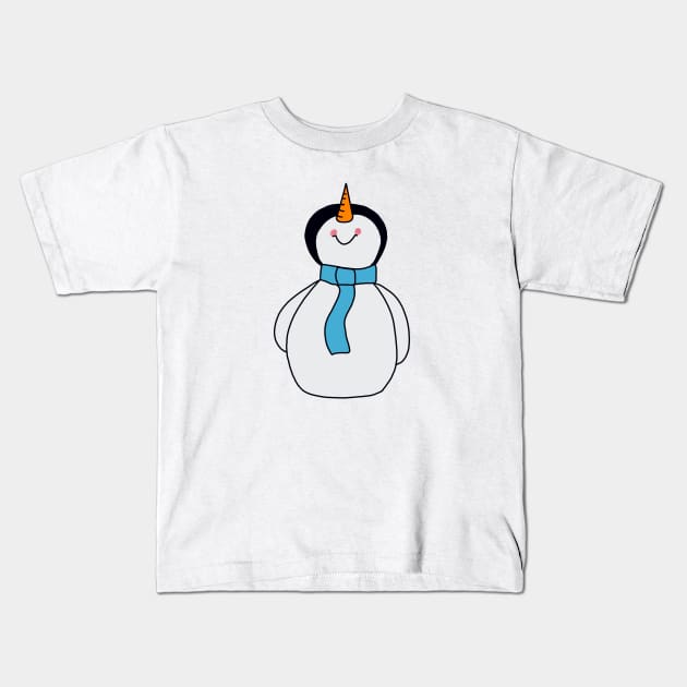 Blue Scarf Snowman Kids T-Shirt by maddie55meadows